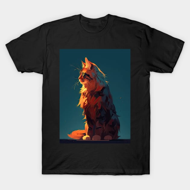 Majestic Big Beutiful Maine Coon Cat Modern Art T-Shirt by DexPixelArt